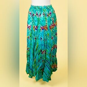 Vintage India Turquoise Ikat Boho Maxi Skirt Festival Artsy Spring to Fall